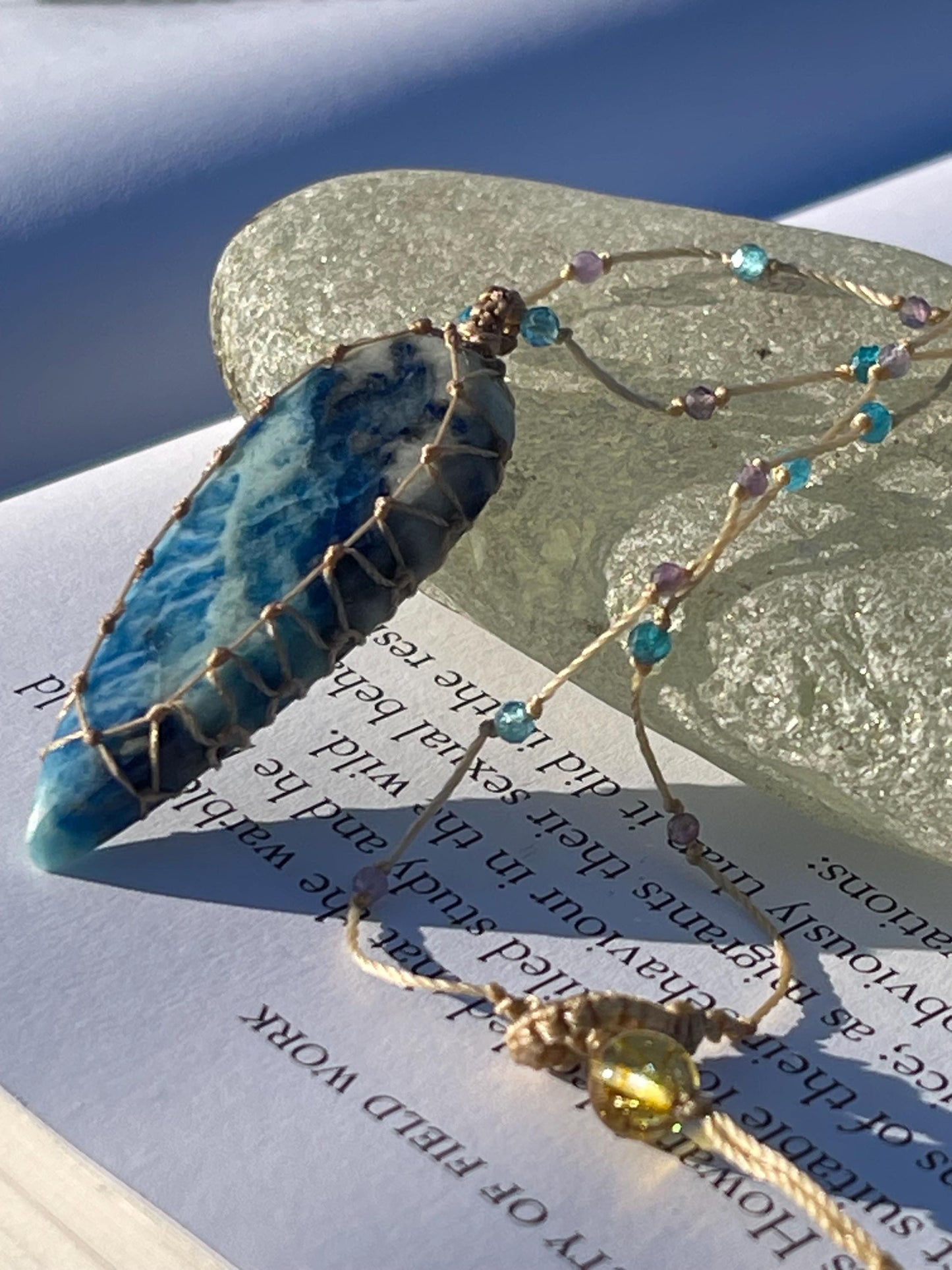 Stunning pietersite gemstone necklace, citrine pendant. Handmade gemstone necklace, boho jewellery. Macrame jewellery. Unique necklace.