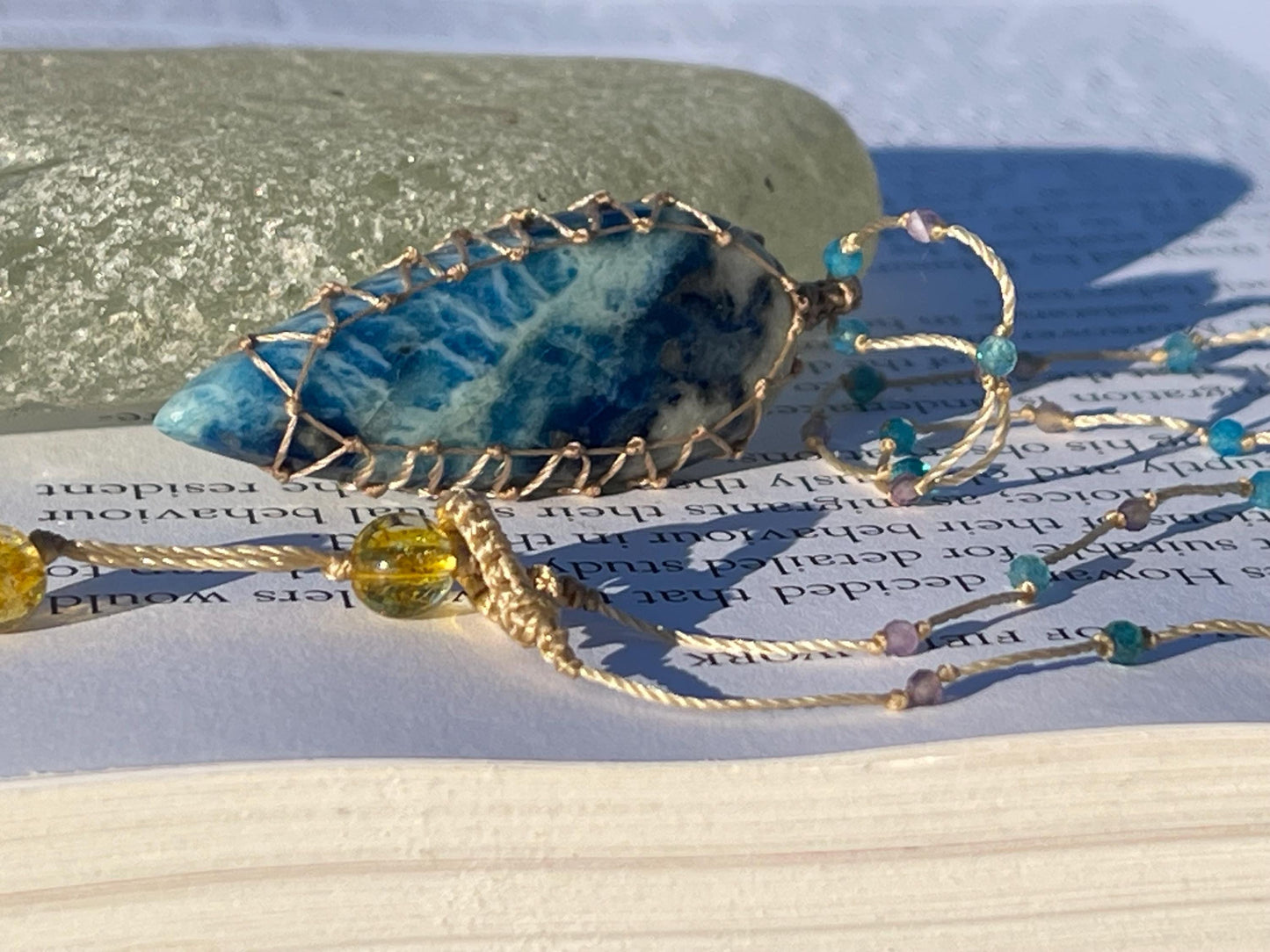 Stunning pietersite gemstone necklace, citrine pendant. Handmade gemstone necklace, boho jewellery. Macrame jewellery. Unique necklace.