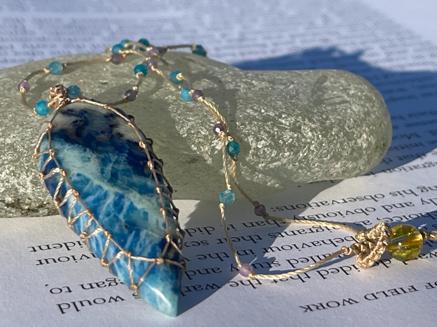 Stunning pietersite gemstone necklace, citrine pendant. Handmade gemstone necklace, boho jewellery. Macrame jewellery. Unique necklace.