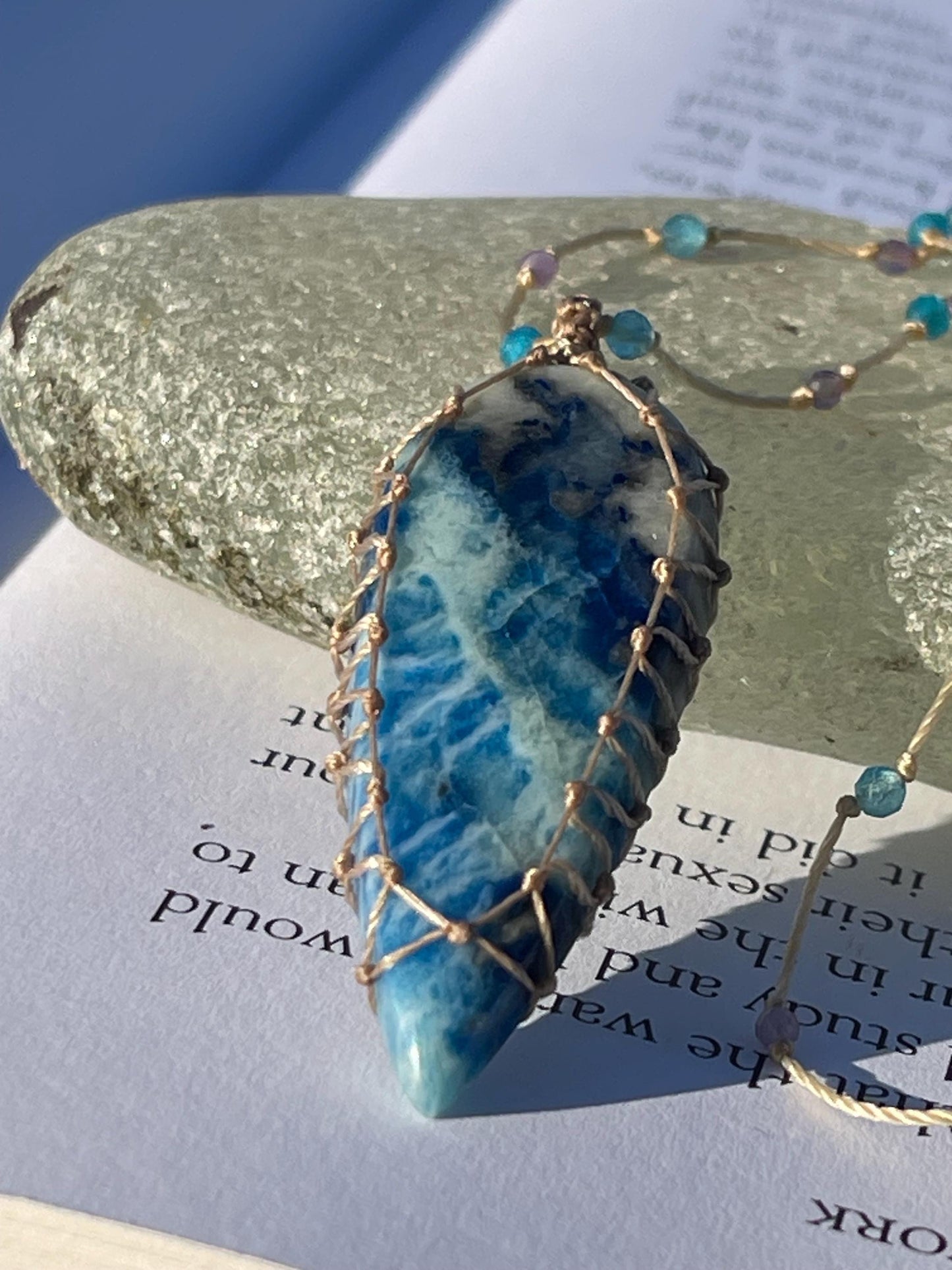 Stunning pietersite gemstone necklace, citrine pendant. Handmade gemstone necklace, boho jewellery. Macrame jewellery. Unique necklace.