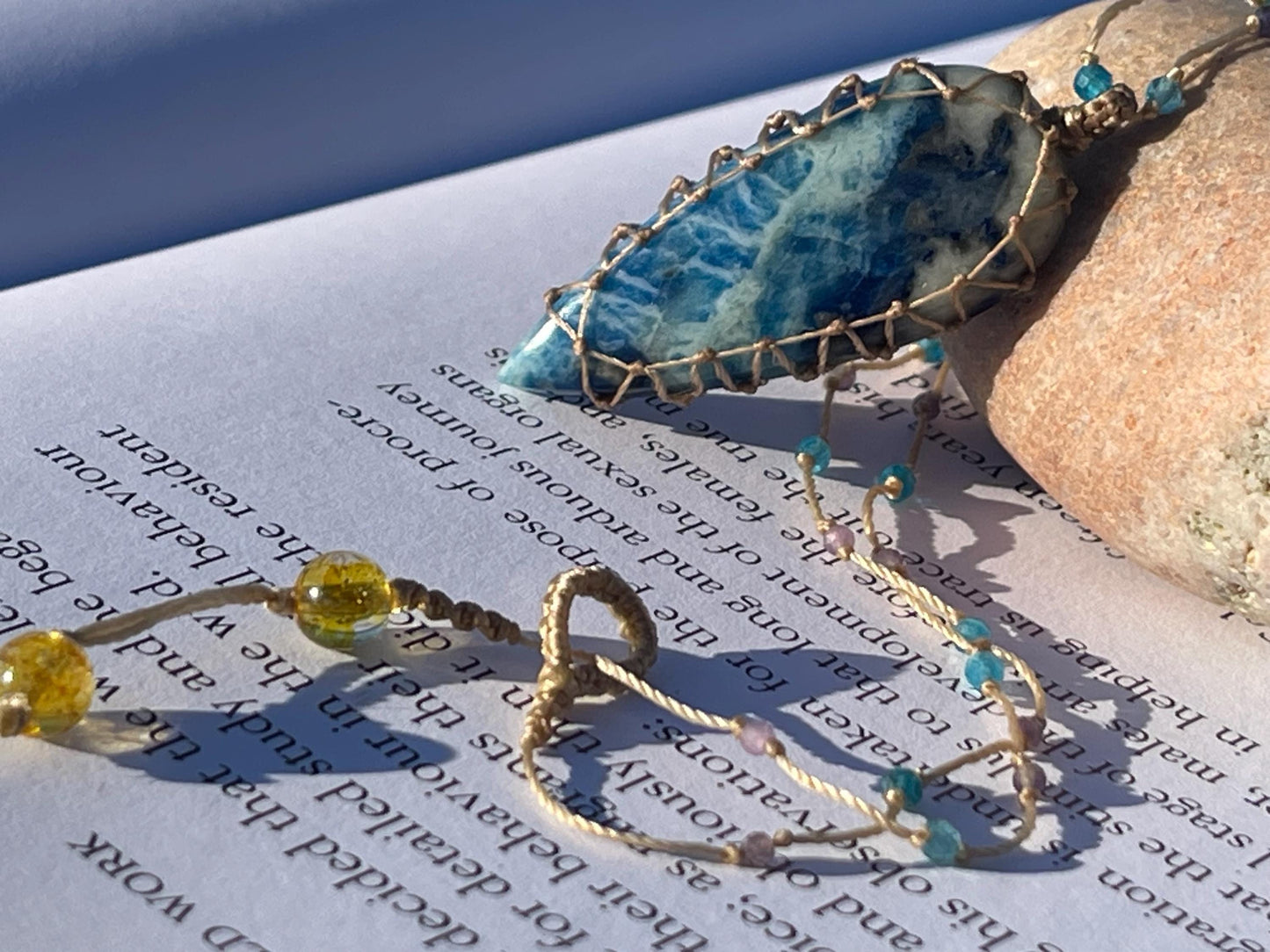 Stunning pietersite gemstone necklace, citrine pendant. Handmade gemstone necklace, boho jewellery. Macrame jewellery. Unique necklace.