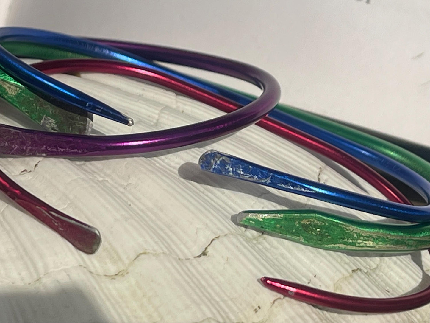 SET OF 4 Knitting needle stacker bracelets. Unusual gifts. Eco friendly bracelets. Eco friendly jewellery. Ethical handmade bracelets