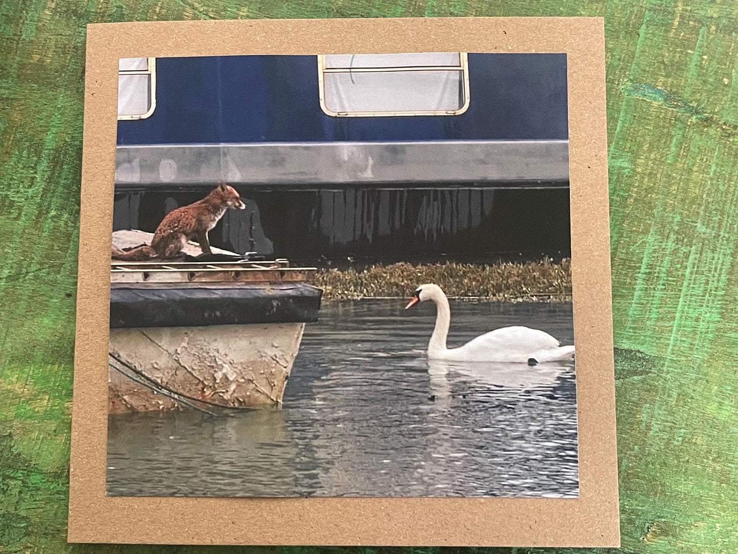 Fox & swan card, recycled card, nature card, birthday card, recycled card. Eco friendly gift card. Handmade card. Blank message card.