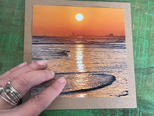 Sunset photo card. Handmade card, recycled card, seaside card, beach card, birthday card, eco friendly cards, eco card, recycled card