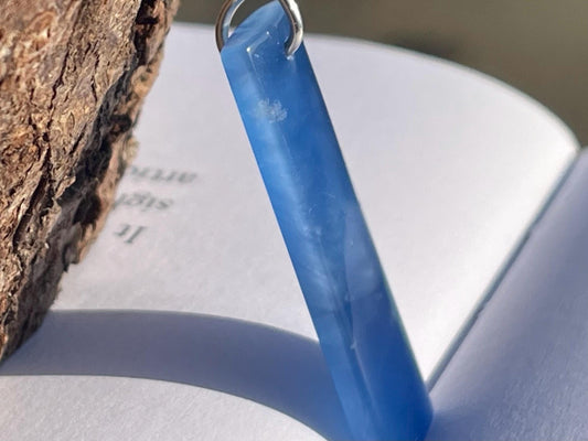 Blue onyx gemstone necklace. Eco friendly blue gemstone pendant. Ethical jewellery, blue jewellery. Handmade onyx jewellery.