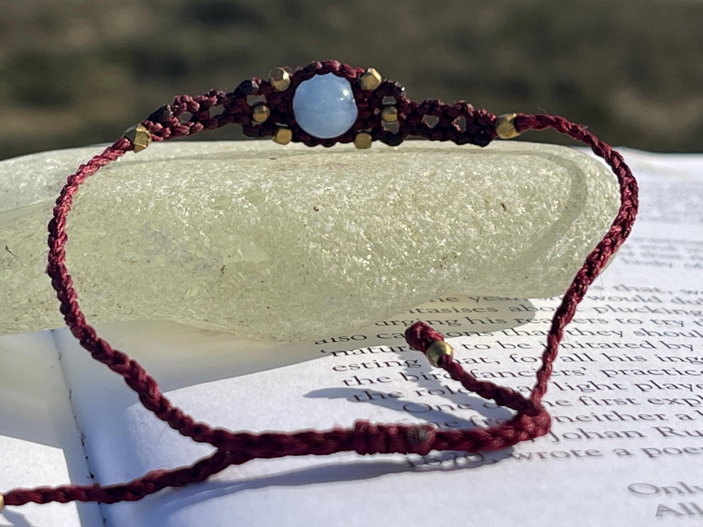 Stunning macrame wrapped agate gemstone  bracelet, ethical jewellery, unusual jewellery, macrame jewellery. Purple macrame bracelet. Boho.