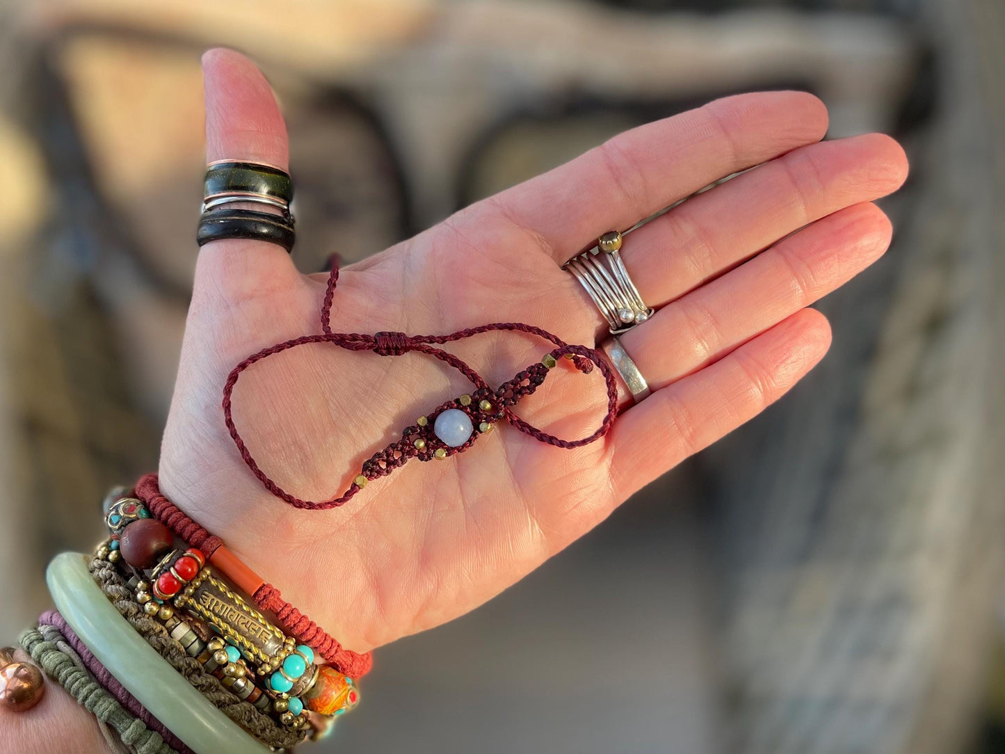 Stunning macrame wrapped agate gemstone  bracelet, ethical jewellery, unusual jewellery, macrame jewellery. Purple macrame bracelet. Boho.