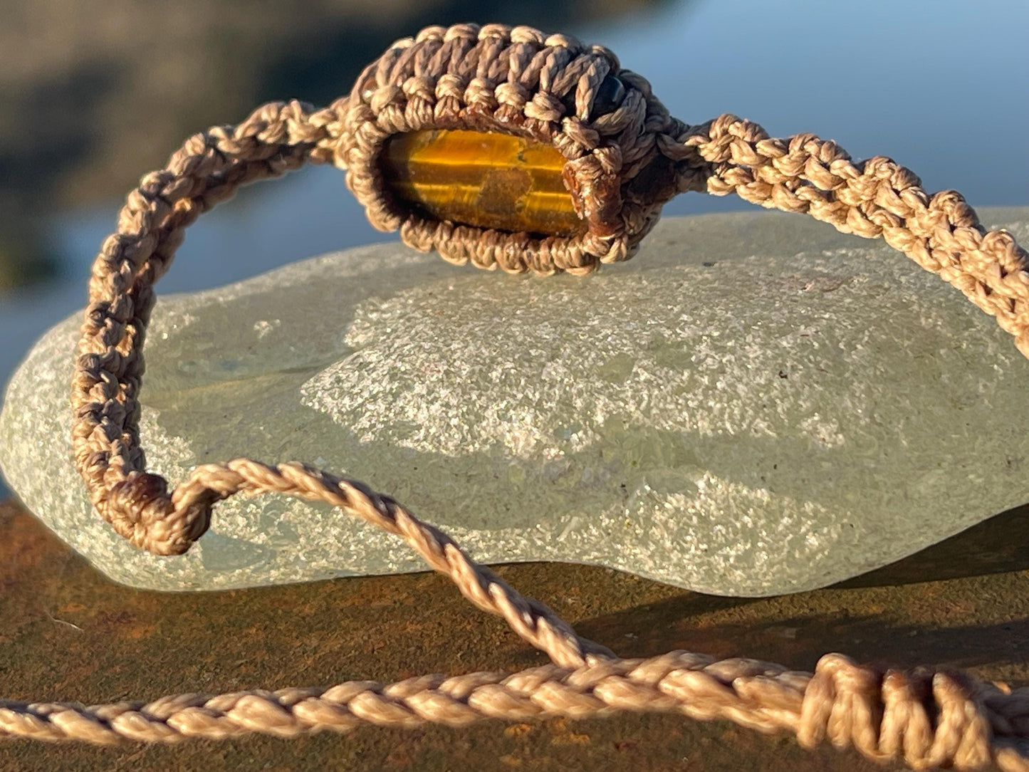Stunning macrame wrapped tigers eye bracelet, ethical jewellery, unusual jewellery, macrame jewellery. Brown macrame bracelet. Boho.