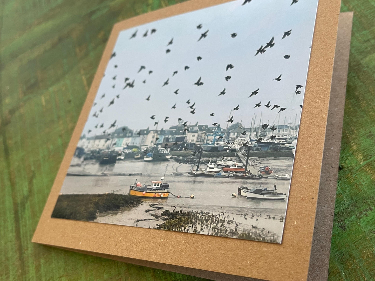 Sunset card, recycled card, birthday card, Eco friendly card. Handmade card. Unusual Thank you card, blank gift card starling murmuration