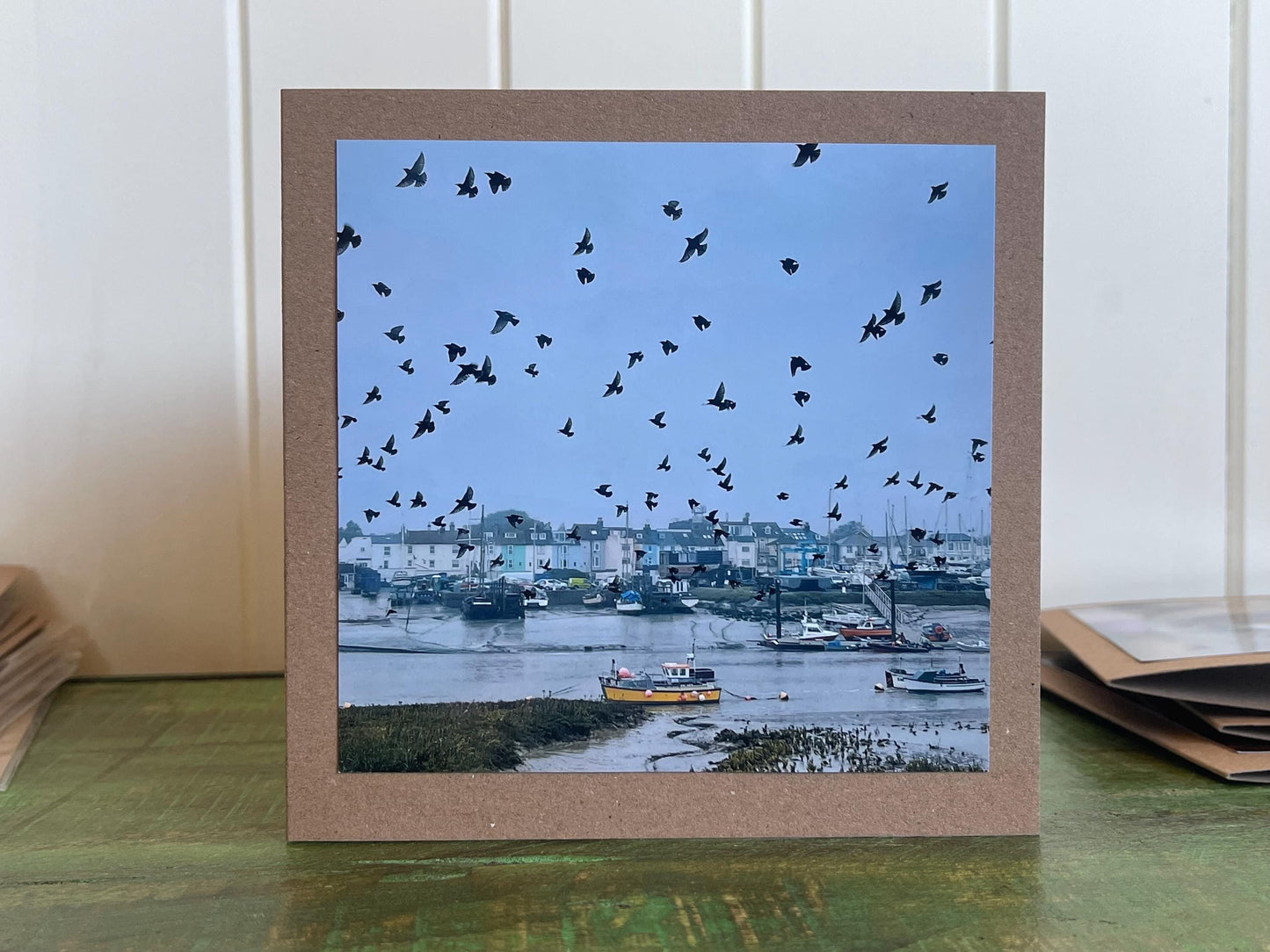 Sunset card, recycled card, birthday card, Eco friendly card. Handmade card. Unusual Thank you card, blank gift card starling murmuration