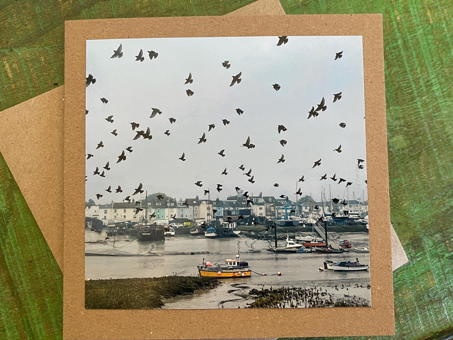 Sunset card, recycled card, birthday card, Eco friendly card. Handmade card. Unusual Thank you card, blank gift card starling murmuration