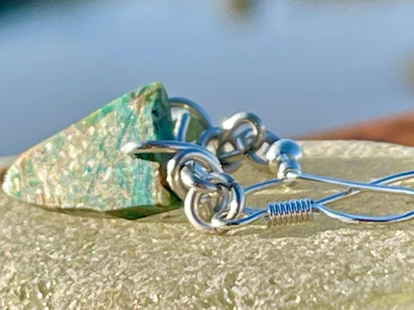 Blue opal nugget earrings on recycled sterling silver. Handmade unusual earrings. Boho earrings. Uniqie jewellery.