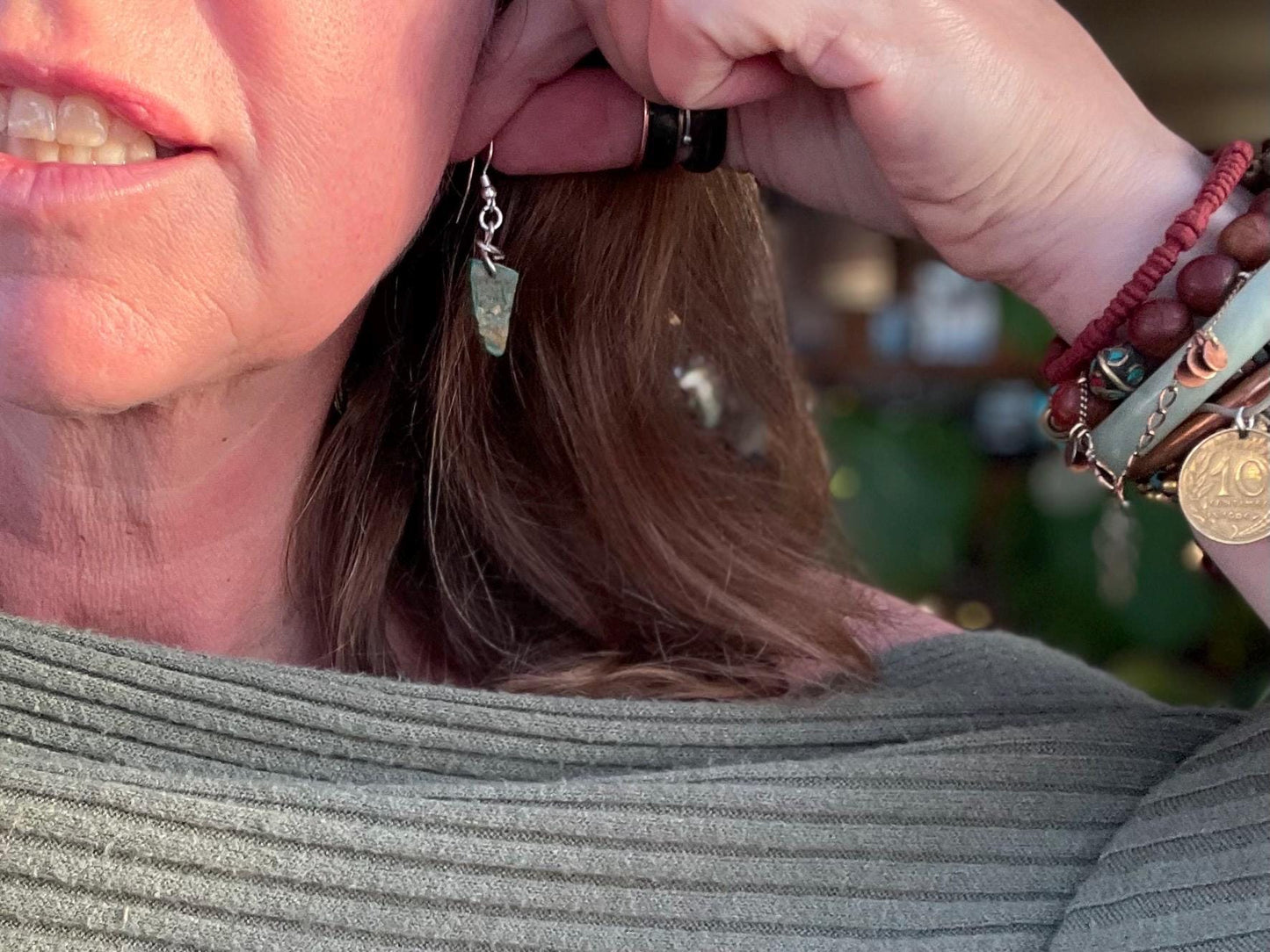 Blue opal nugget earrings on recycled sterling silver. Handmade unusual earrings. Boho earrings. Uniqie jewellery.