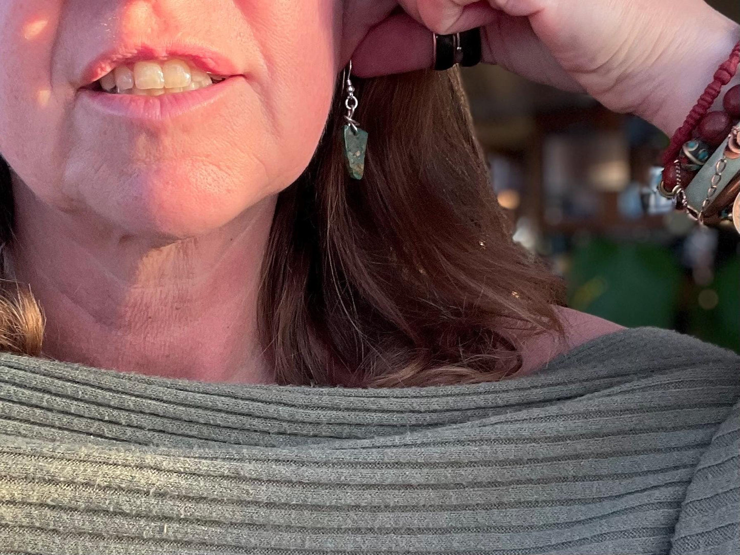 Blue opal nugget earrings on recycled sterling silver. Handmade unusual earrings. Boho earrings. Uniqie jewellery.