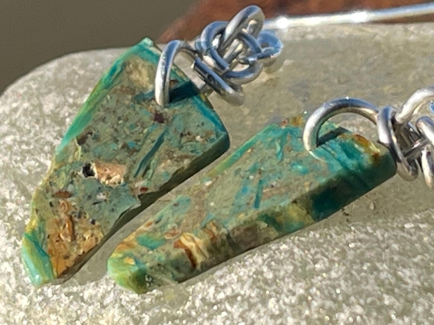 Blue opal nugget earrings on recycled sterling silver. Handmade unusual earrings. Boho earrings. Uniqie jewellery.