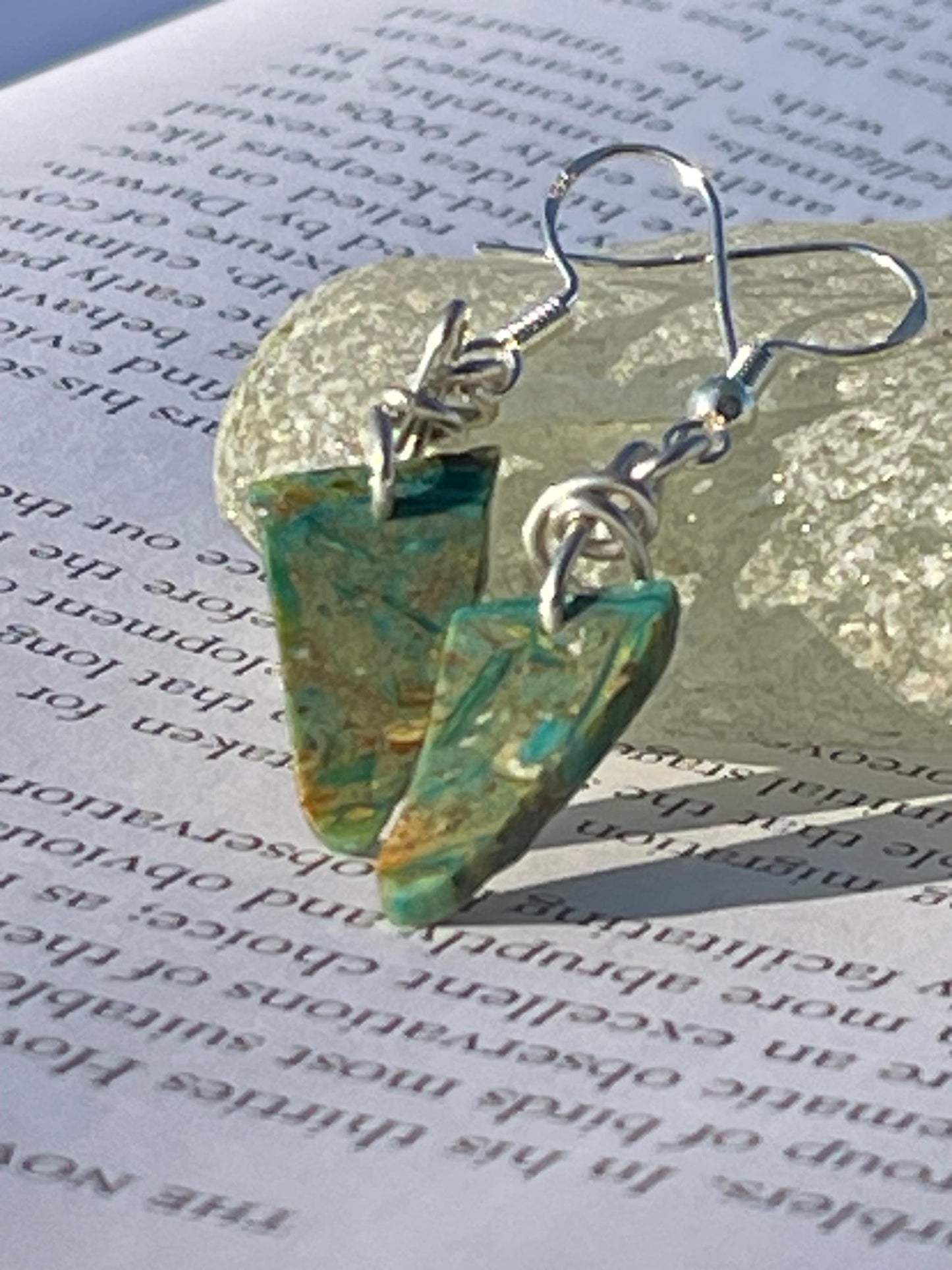 Blue opal nugget earrings on recycled sterling silver. Handmade unusual earrings. Boho earrings. Uniqie jewellery.