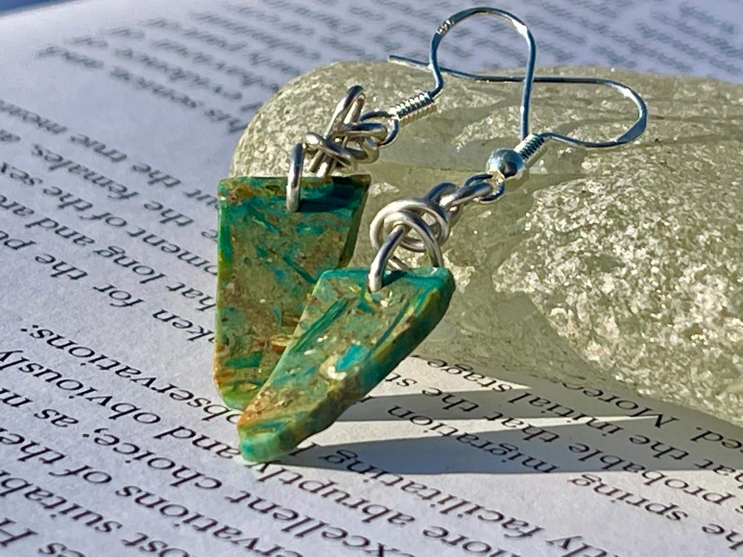 Blue opal nugget earrings on recycled sterling silver. Handmade unusual earrings. Boho earrings. Uniqie jewellery.