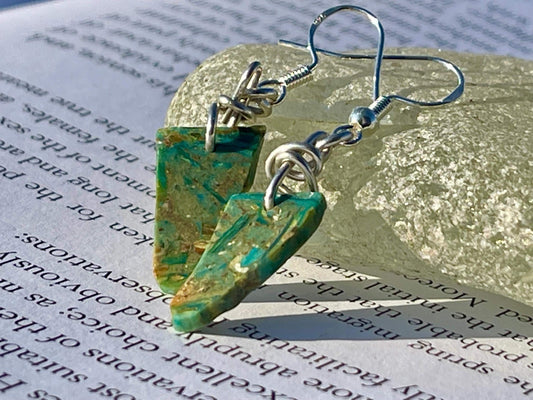Blue opal nugget earrings on recycled sterling silver. Handmade unusual earrings. Boho earrings. Uniqie jewellery.