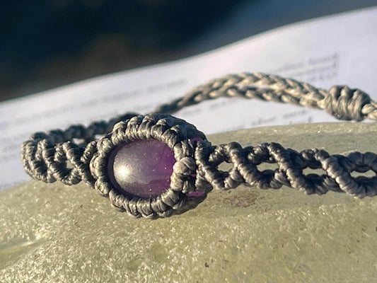 Stunning macrame wrapped amethyst bracelet, ethical jewellery, unusual jewellery, macrame jewellery. Purple gemstone macrame bracelet. Boho.