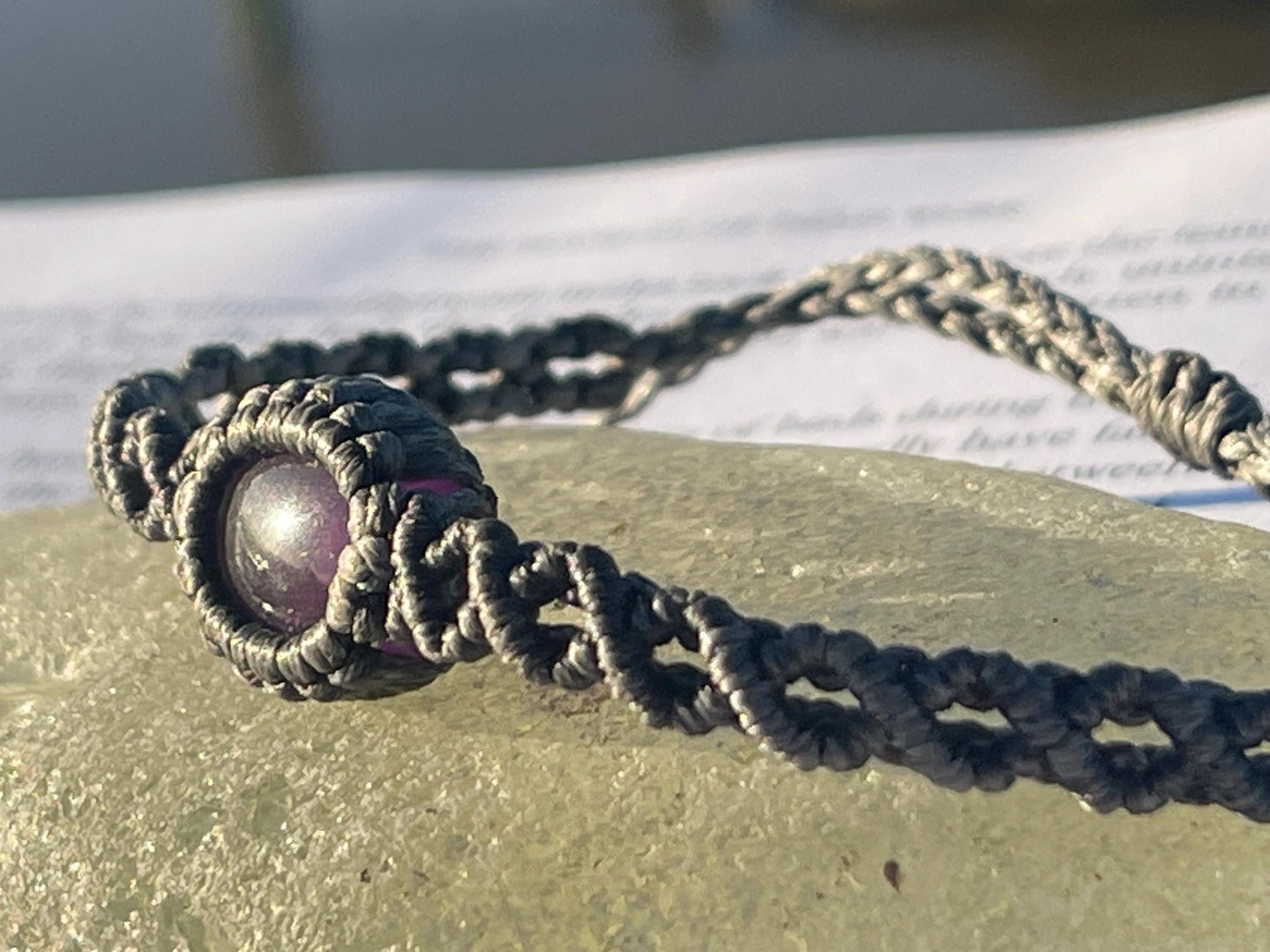 Stunning macrame wrapped amethyst bracelet, ethical jewellery, unusual jewellery, macrame jewellery. Purple gemstone macrame bracelet. Boho.