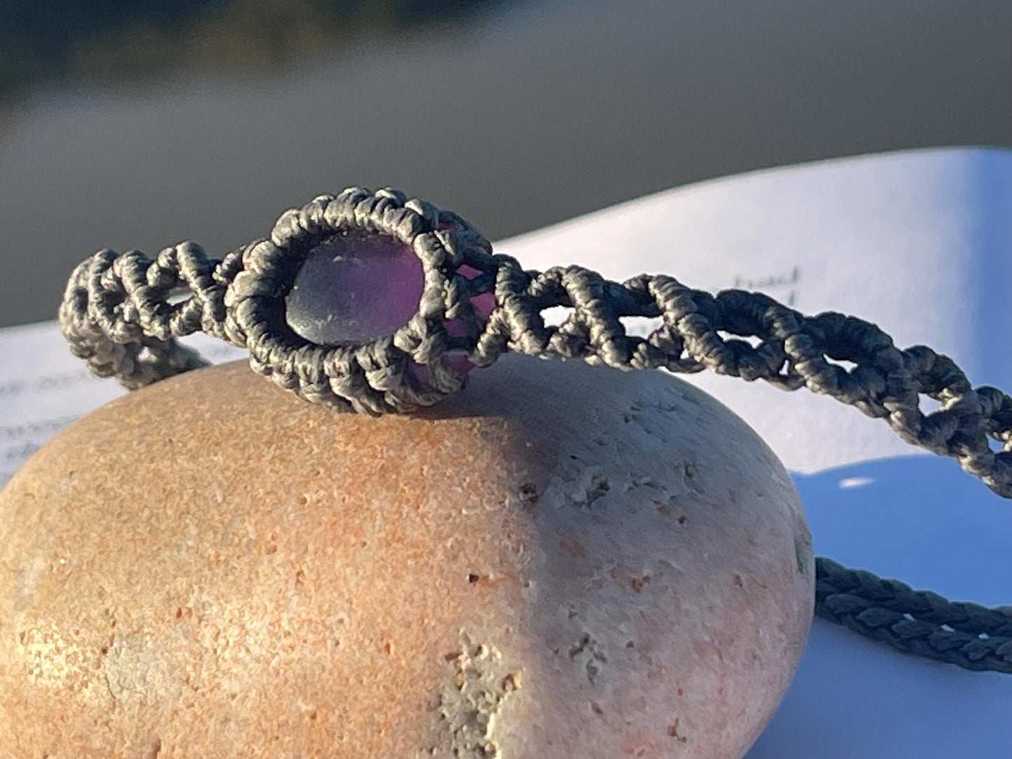 Stunning macrame wrapped amethyst bracelet, ethical jewellery, unusual jewellery, macrame jewellery. Purple gemstone macrame bracelet. Boho.