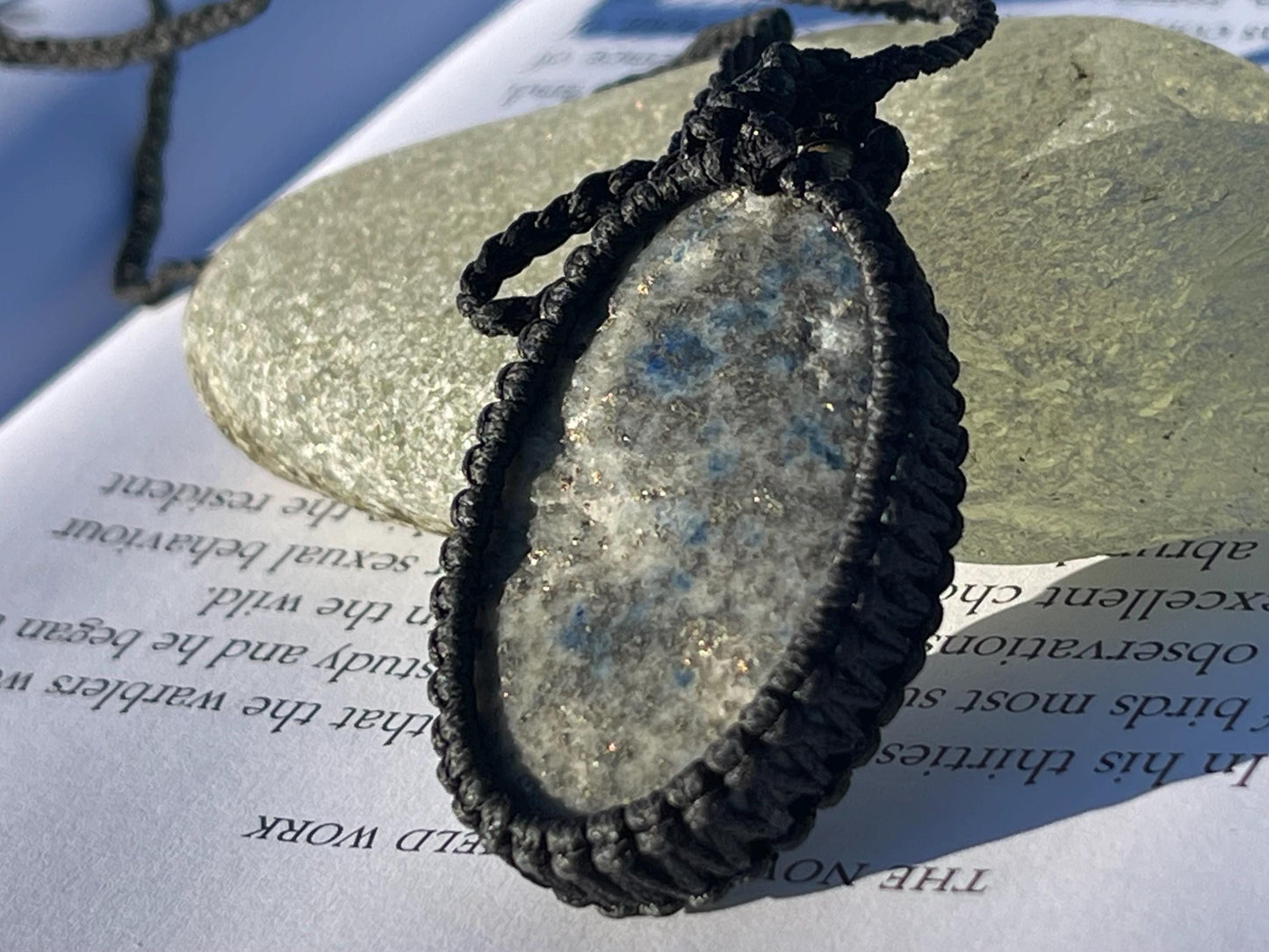 Stunning macrame lapis necklace on an adjustable cord. Handmade gemstone necklace, boho jewellery. Macrame jewellery. Unique necklace.