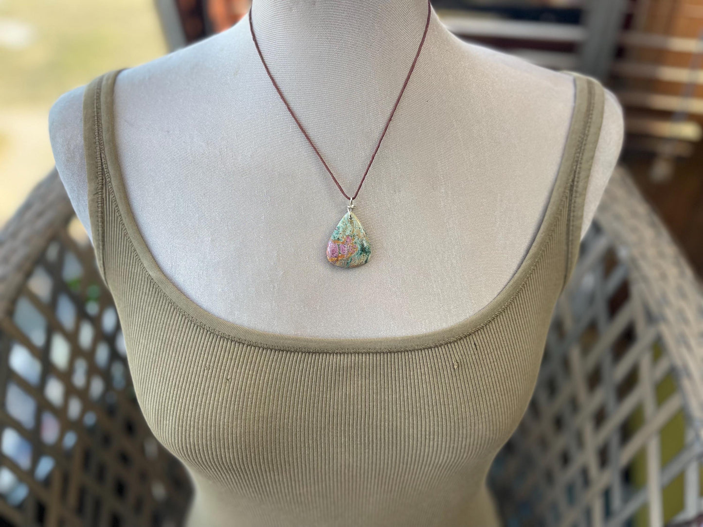 Ruby Fushsite necklace. Handmade necklace, gift for her, gift for him, unusual necklace, unique jewellery, ethical gift, ethical jewellery