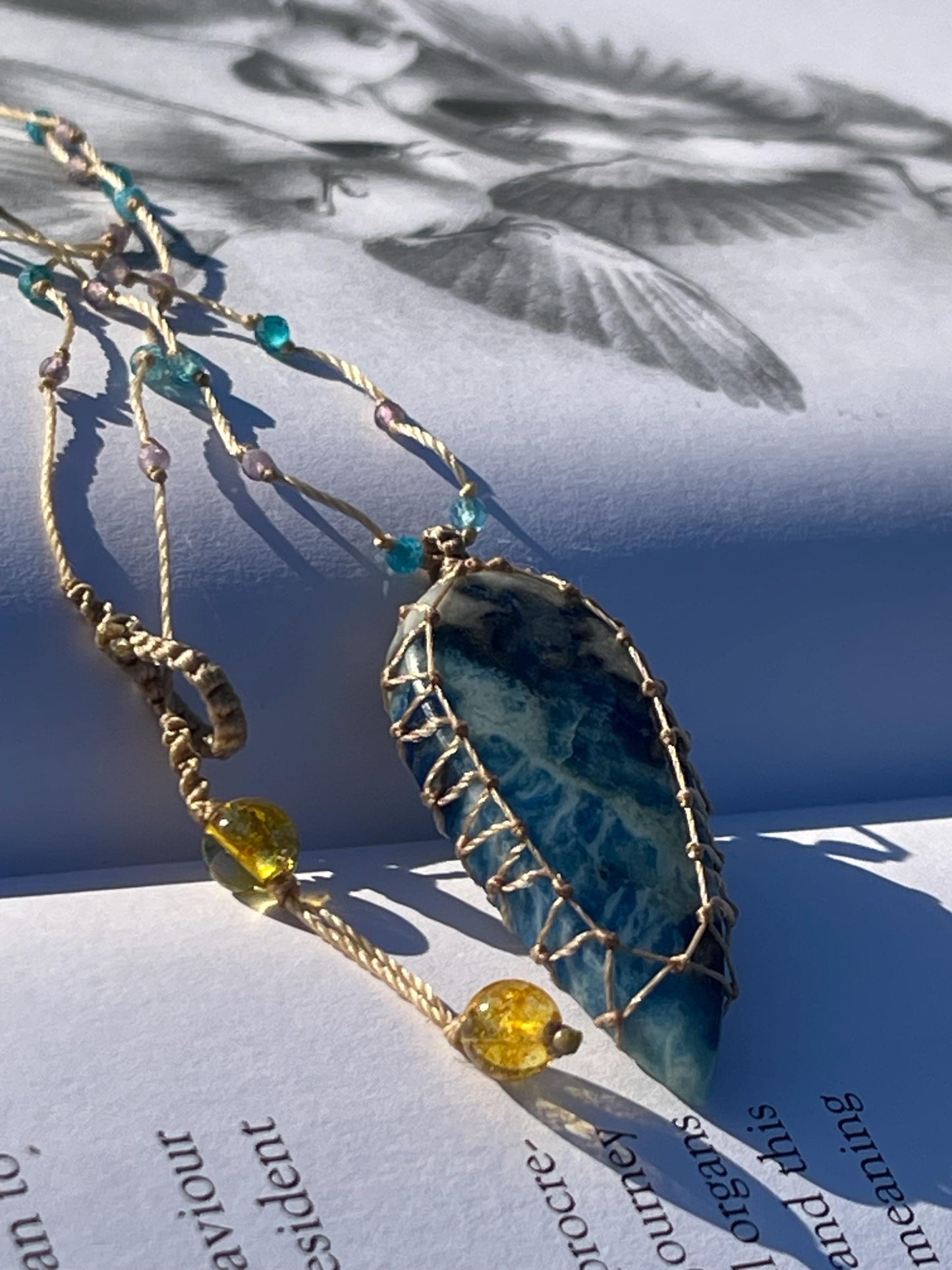 Stunning pietersite gemstone necklace, citrine pendant. Handmade gemstone necklace, boho jewellery. Macrame jewellery. Unique necklace.