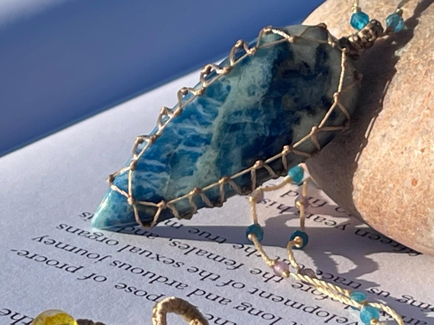 Stunning pietersite gemstone necklace, citrine pendant. Handmade gemstone necklace, boho jewellery. Macrame jewellery. Unique necklace.