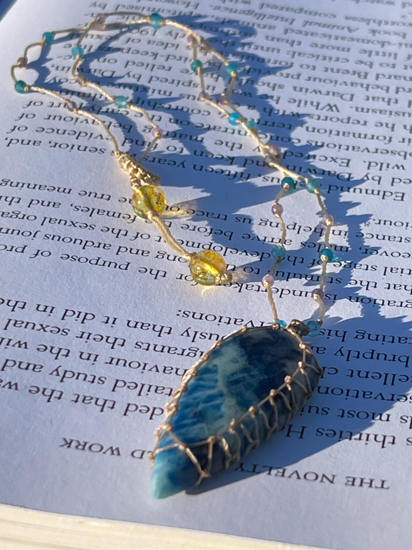 Stunning pietersite gemstone necklace, citrine pendant. Handmade gemstone necklace, boho jewellery. Macrame jewellery. Unique necklace.