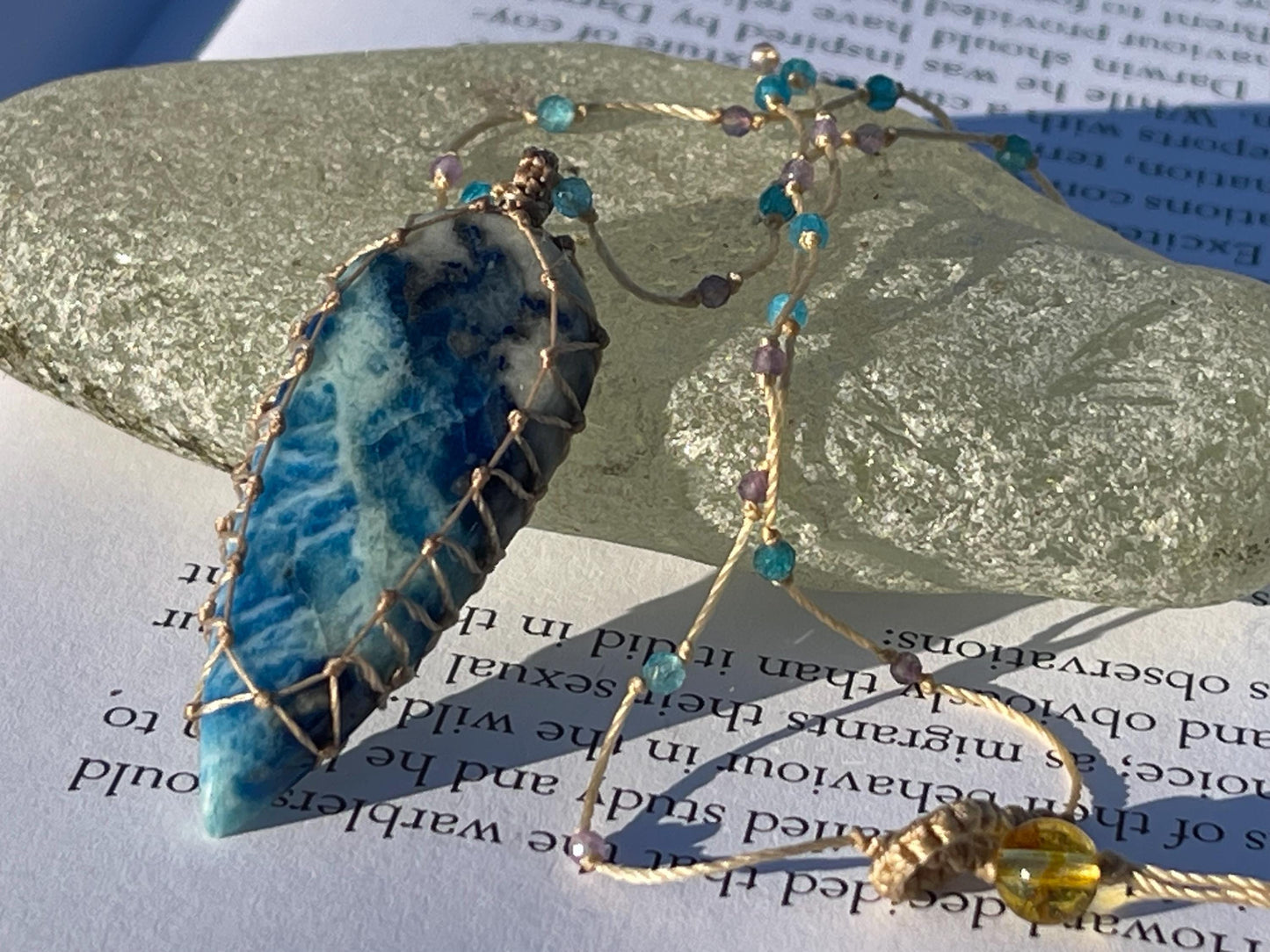 Stunning pietersite gemstone necklace, citrine pendant. Handmade gemstone necklace, boho jewellery. Macrame jewellery. Unique necklace.