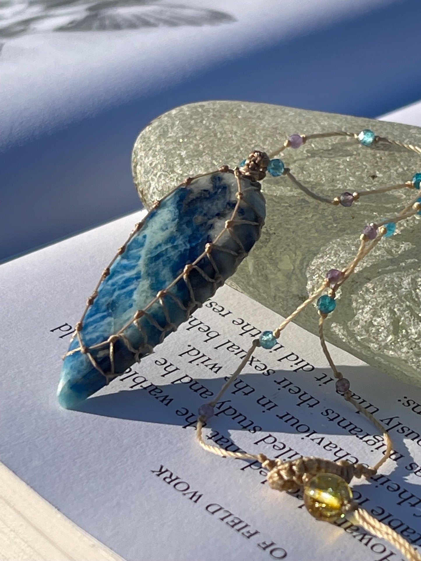 Stunning pietersite gemstone necklace, citrine pendant. Handmade gemstone necklace, boho jewellery. Macrame jewellery. Unique necklace.