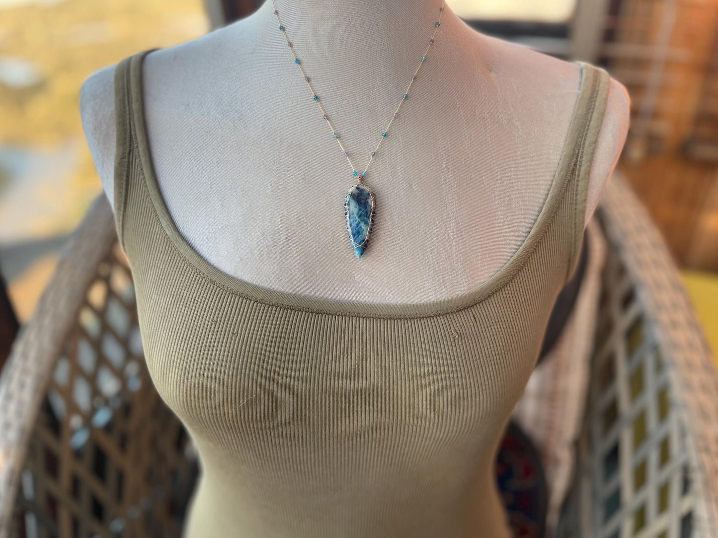 Stunning pietersite gemstone necklace, citrine pendant. Handmade gemstone necklace, boho jewellery. Macrame jewellery. Unique necklace.