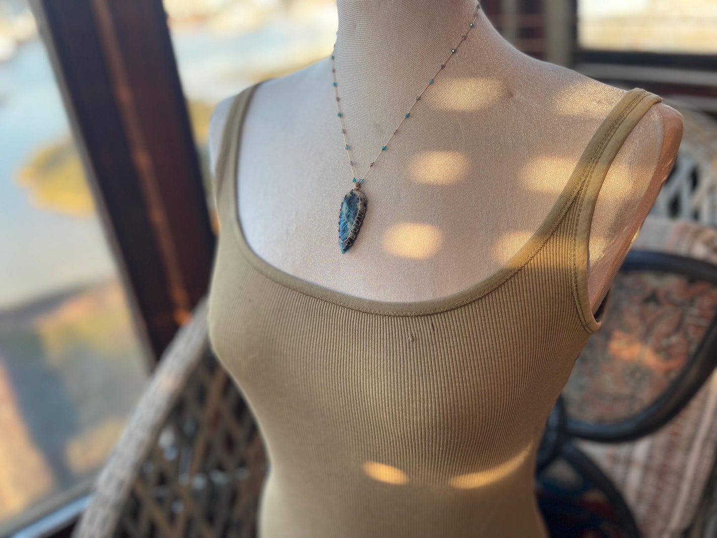 Stunning pietersite gemstone necklace, citrine pendant. Handmade gemstone necklace, boho jewellery. Macrame jewellery. Unique necklace.