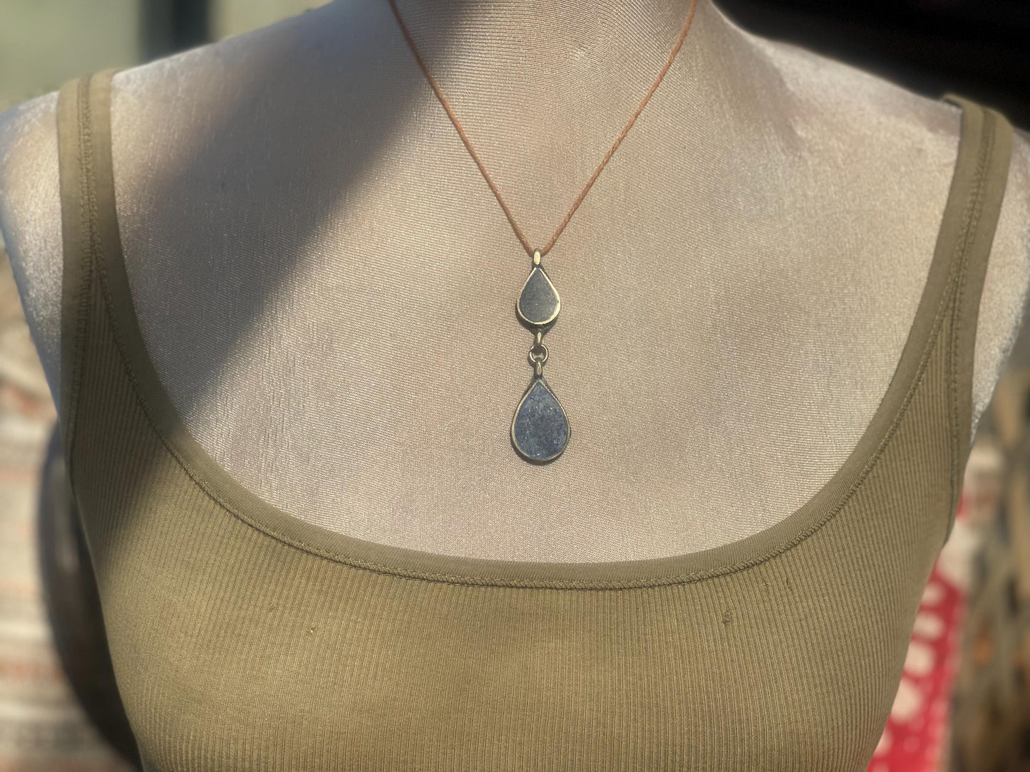 Gypsy jewellery, lapis teardrop necklace, lapis necklace, vintage jewellery, ethical jewellery, unusual lapis pendant. Eco friendly necklace