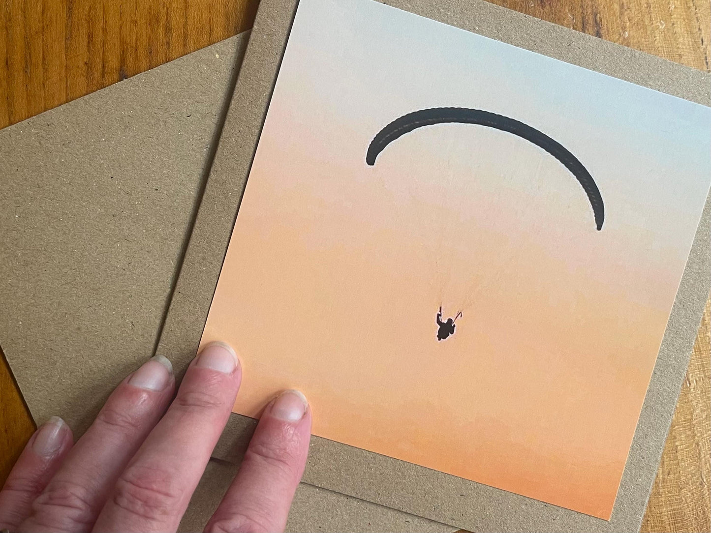Sunset paragliding photo card. Handmade card, recycled card, birthday card, eco friendly cards, eco card, recycled card. Gift for paraglider