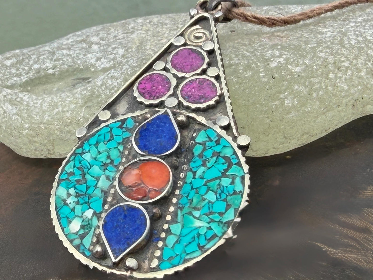 Large enamel necklace, turquoise jewellery, ethical jewellery, lapis necklace, boho necklace, large jewellery. Colourful necklace. Carnelian