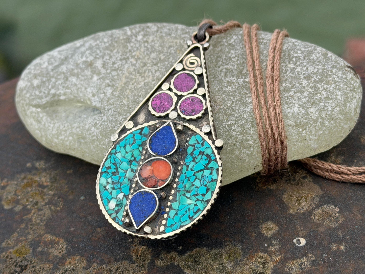 Large enamel necklace, turquoise jewellery, ethical jewellery, lapis necklace, boho necklace, large jewellery. Colourful necklace. Carnelian