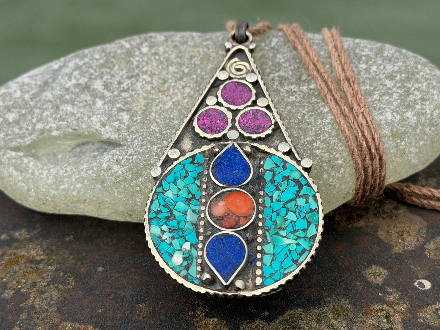 Large enamel necklace, turquoise jewellery, ethical jewellery, lapis necklace, boho necklace, large jewellery. Colourful necklace. Carnelian