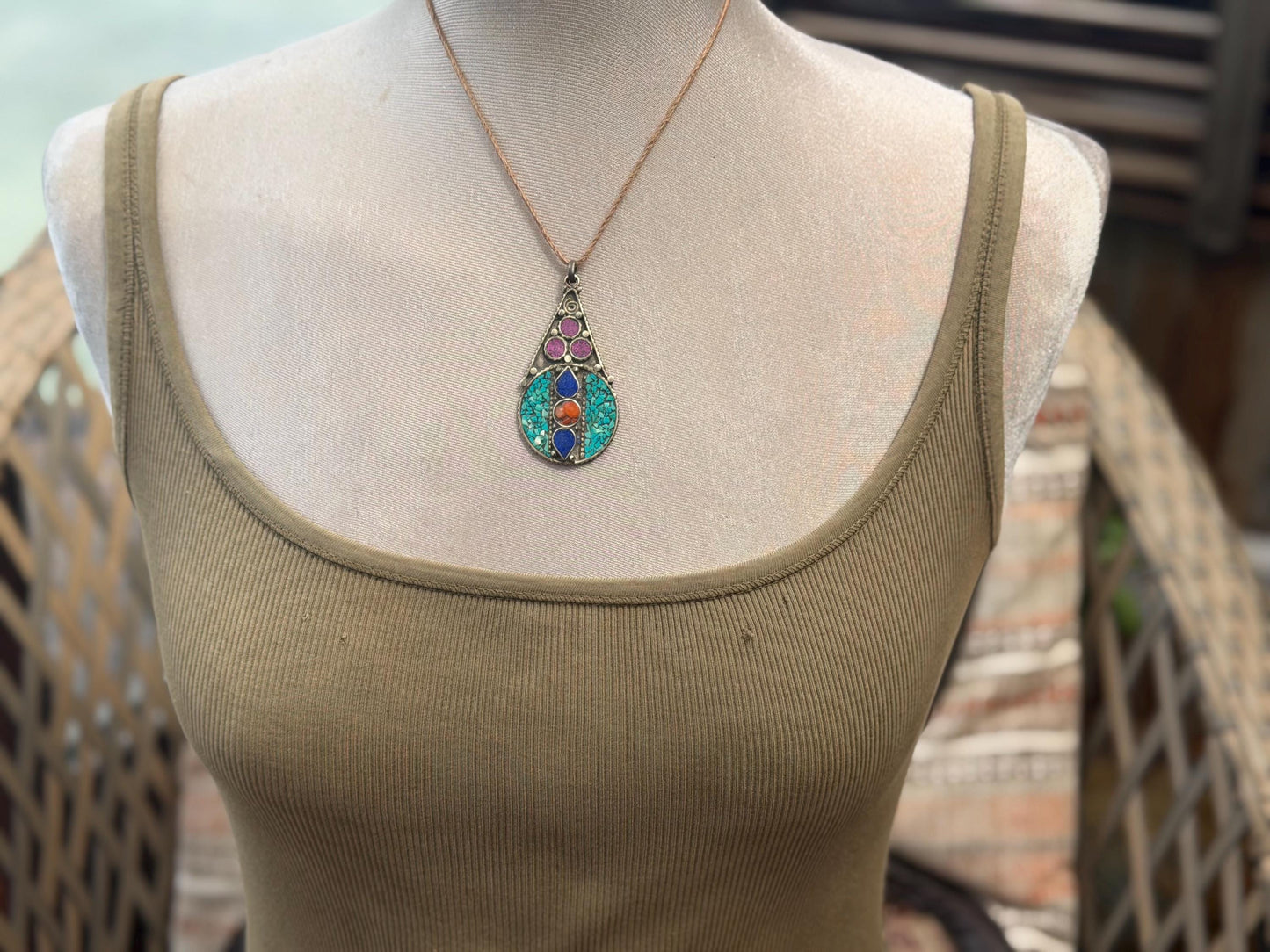 Large enamel necklace, turquoise jewellery, ethical jewellery, lapis necklace, boho necklace, large jewellery. Colourful necklace. Carnelian