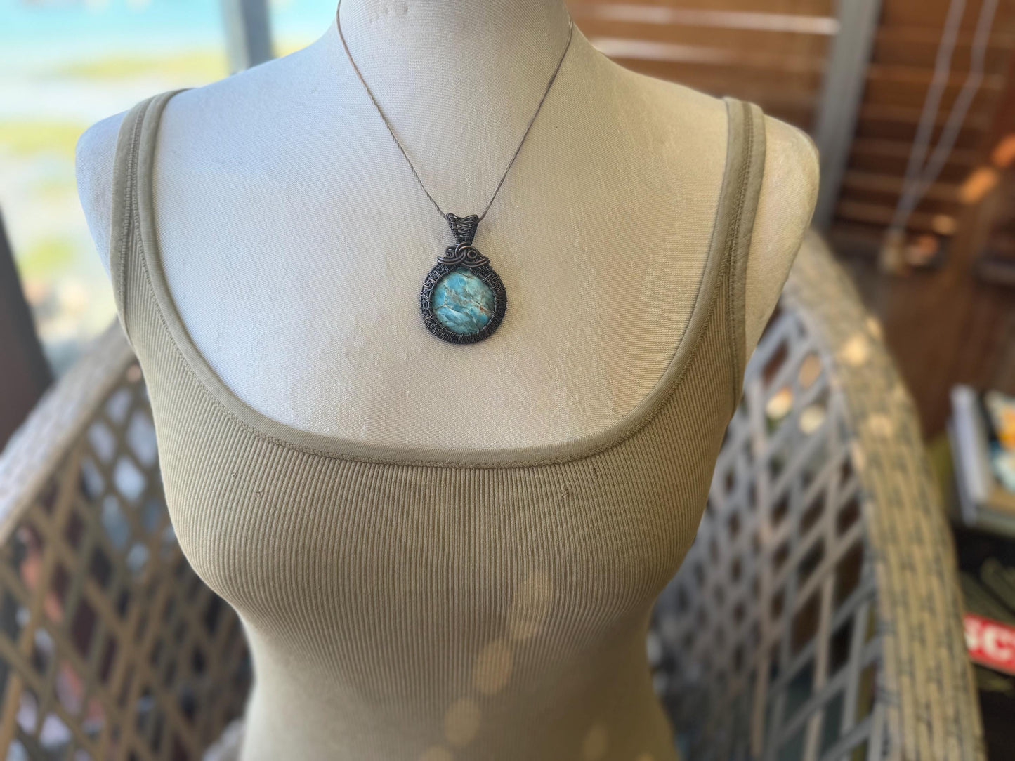 Apatite necklace, Apatite pendant, blue necklace. Handmade necklace, boho jewellery, boho jewelry, ethical jewellery, sustainable fashion