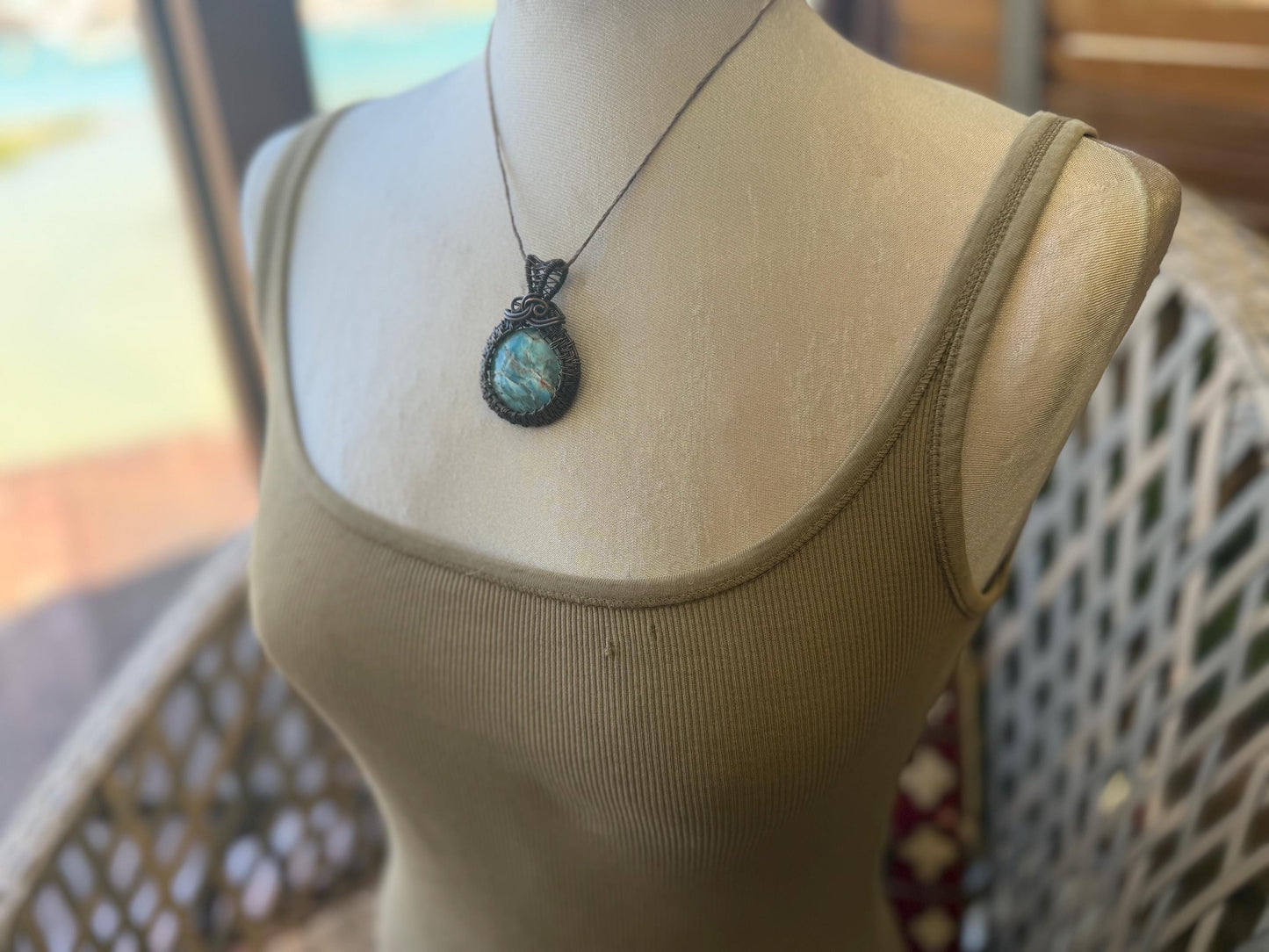 Apatite necklace, Apatite pendant, blue necklace. Handmade necklace, boho jewellery, boho jewelry, ethical jewellery, sustainable fashion