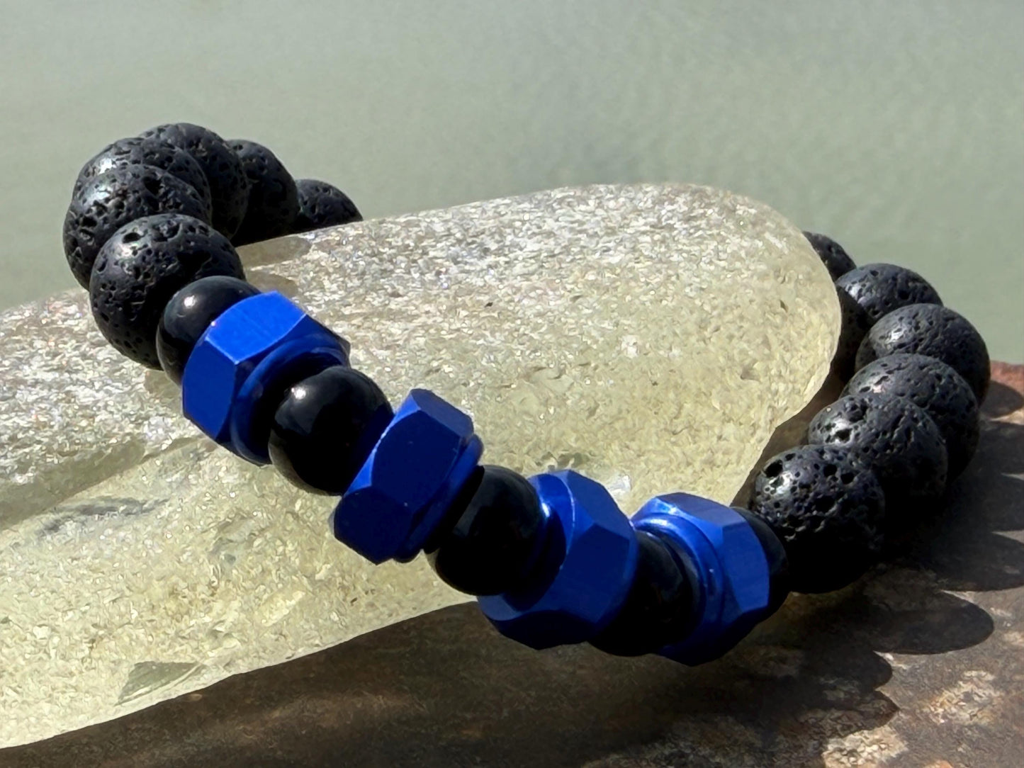 Nuts NO Bolts bracelet. Novelty gift for him. Bracelet for a man. Black bracelet made from nuts, lava and onyx. Gifts for men. Male bracelet