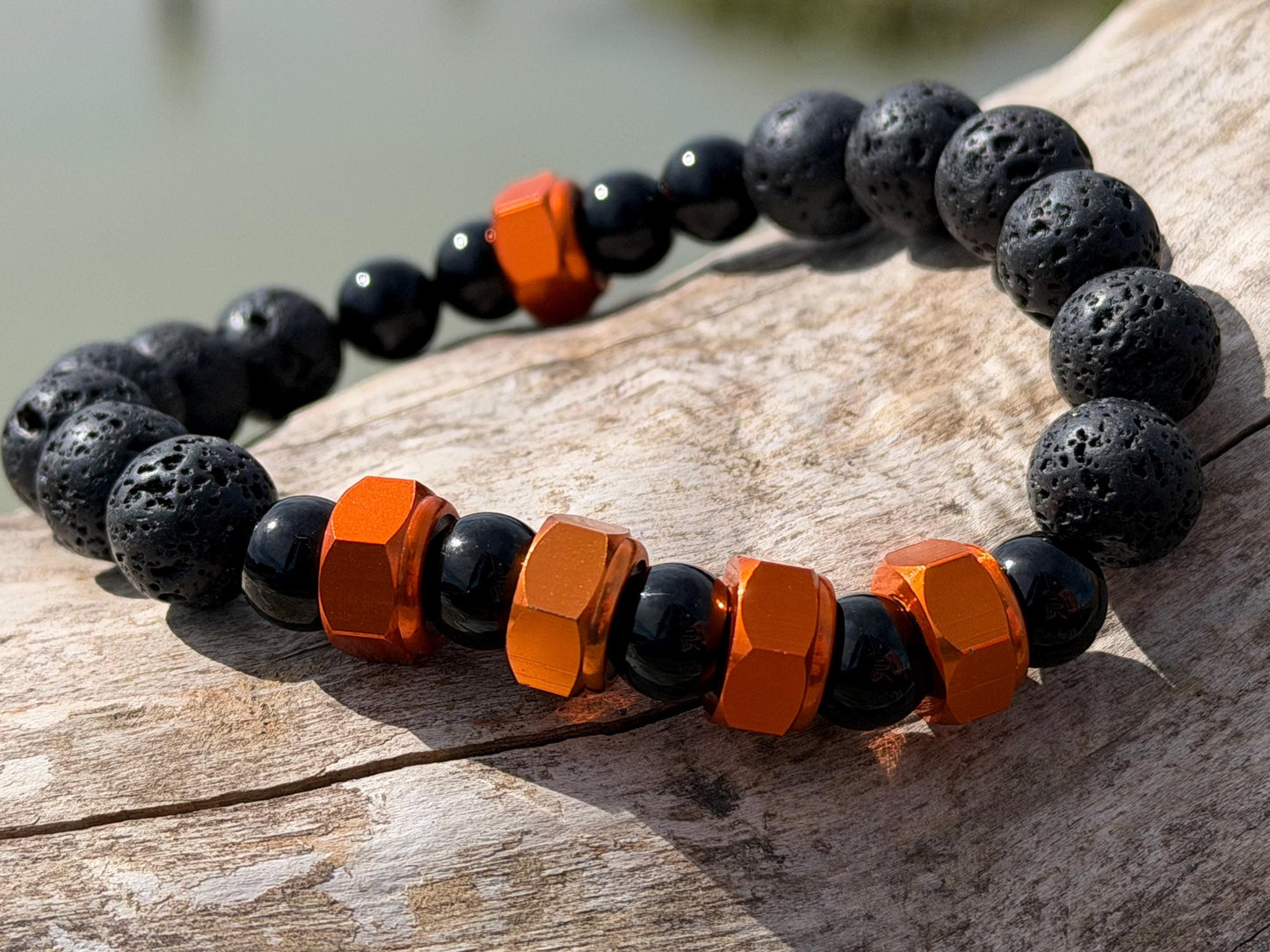 Nuts NO Bolts bracelet. Novelty gift for him. Bracelet for a man. Black bracelet made from nuts, lava and onyx. Gifts for men. Male bracelet