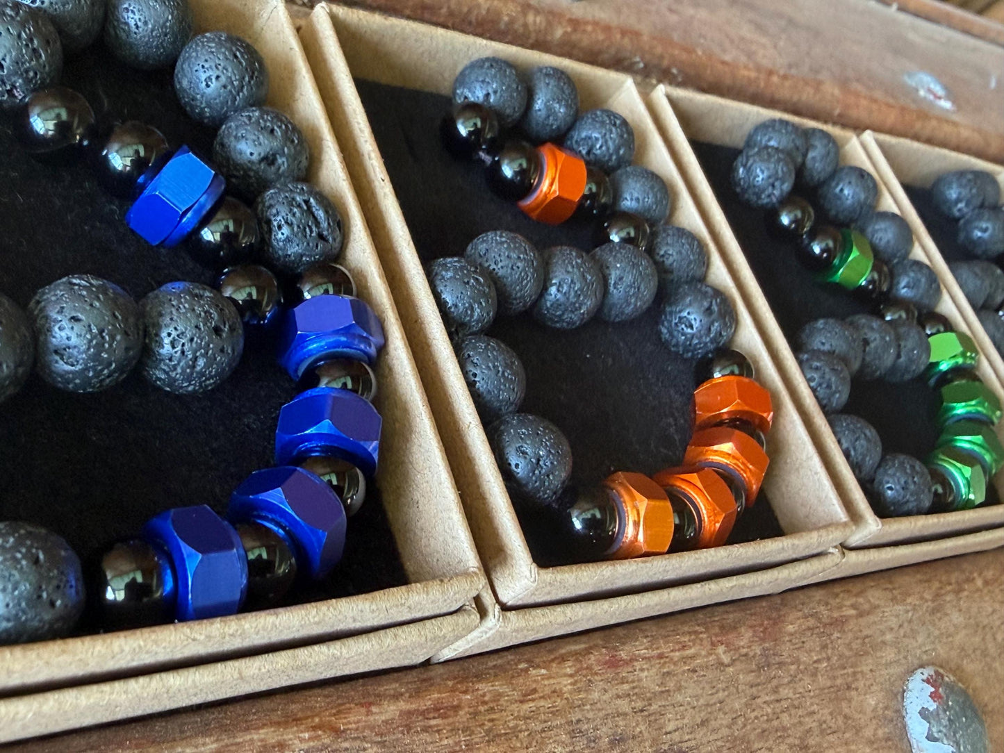 Nuts NO Bolts bracelet. Novelty gift for him. Bracelet for a man. Black bracelet made from nuts, lava and onyx. Gifts for men. Male bracelet