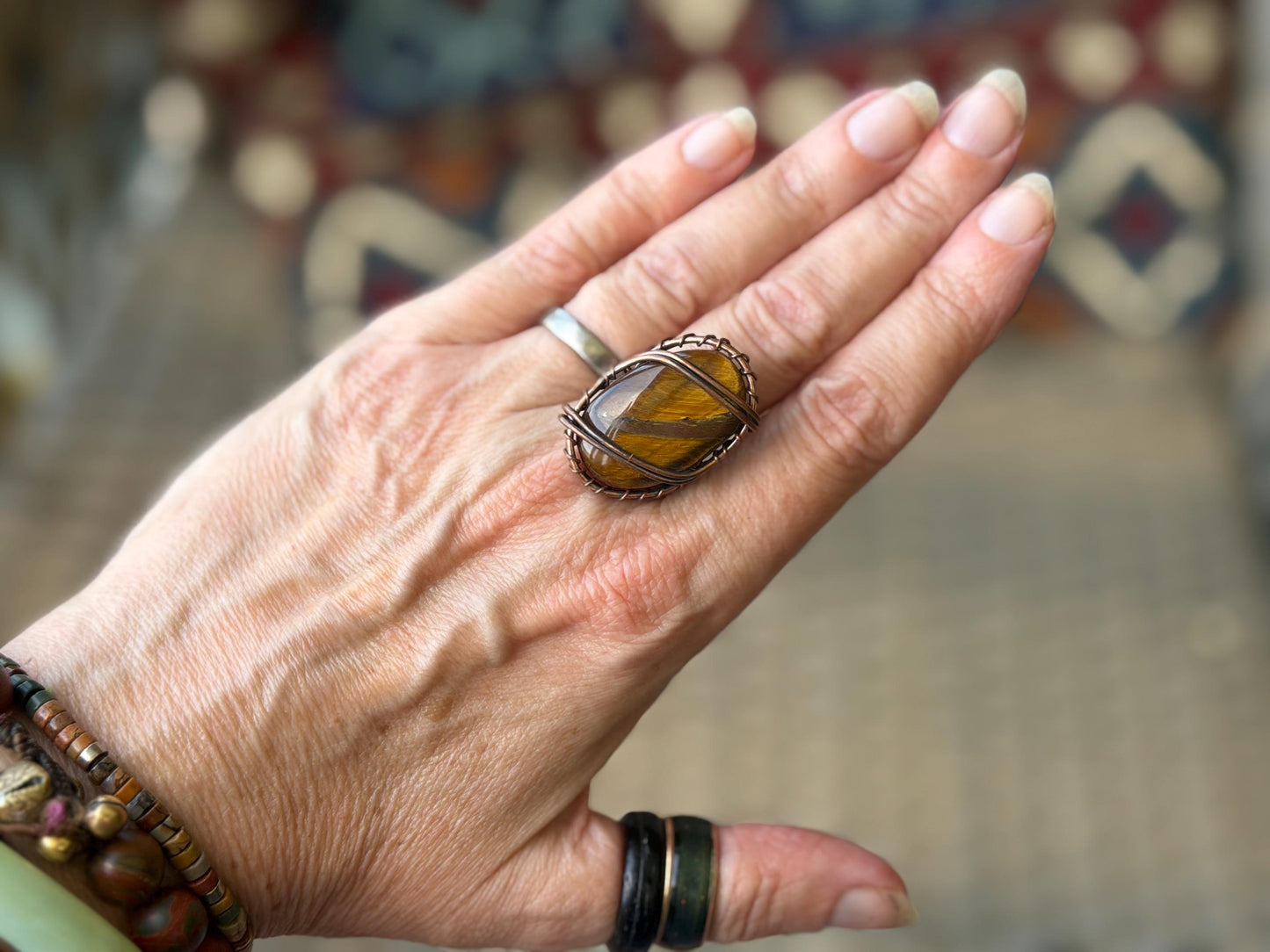 Ethically sourced tigers eye ring. Unique gift for him or her. ehical jewellery, large handmade ring, boho ring. Eco friendly jewellery.