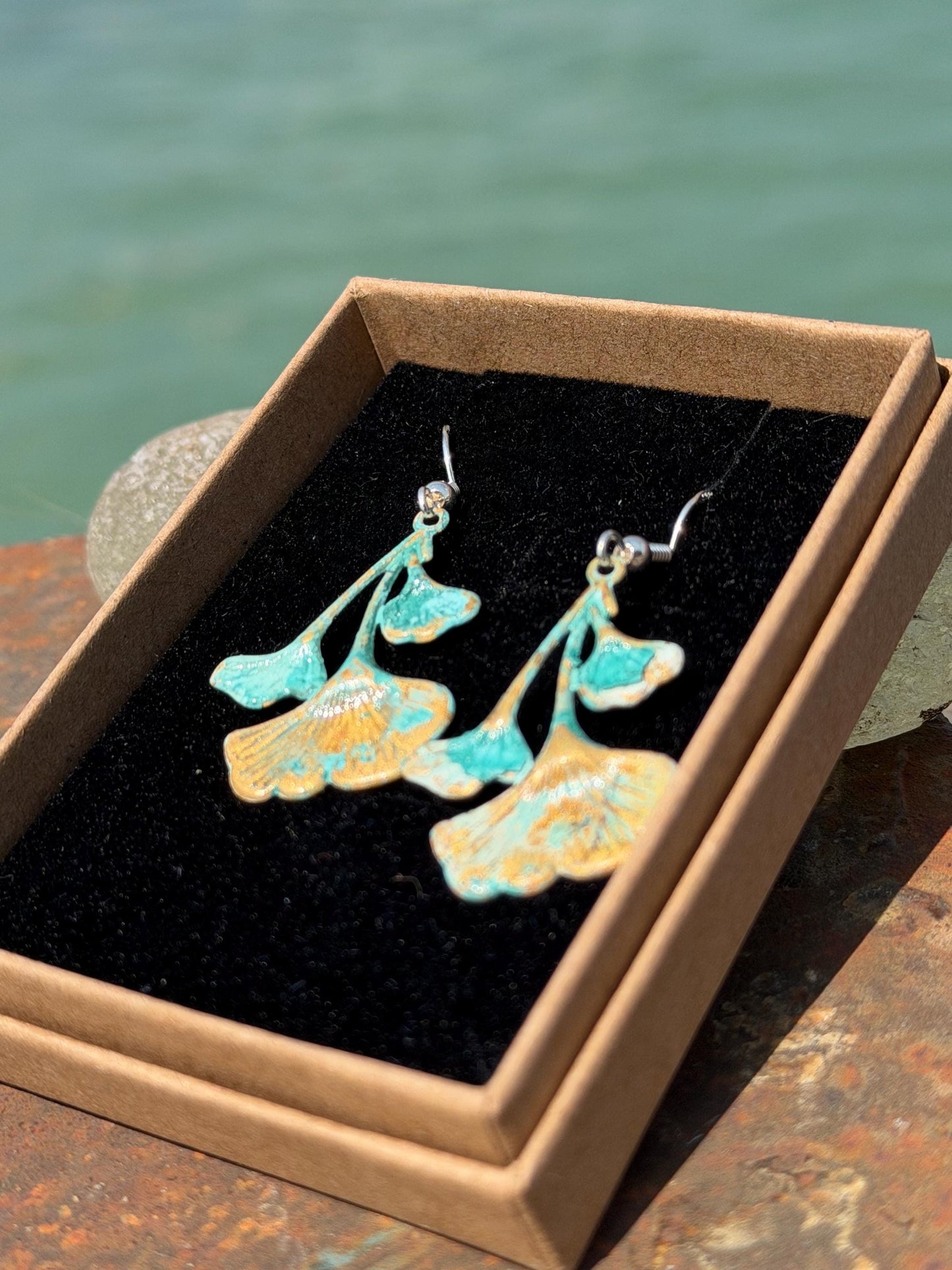 Handmade flora earrings. Rustic earrings, unusual earrings, unusual gift for her, blue earrings, boho earrings, patina jewellery, hippy gift