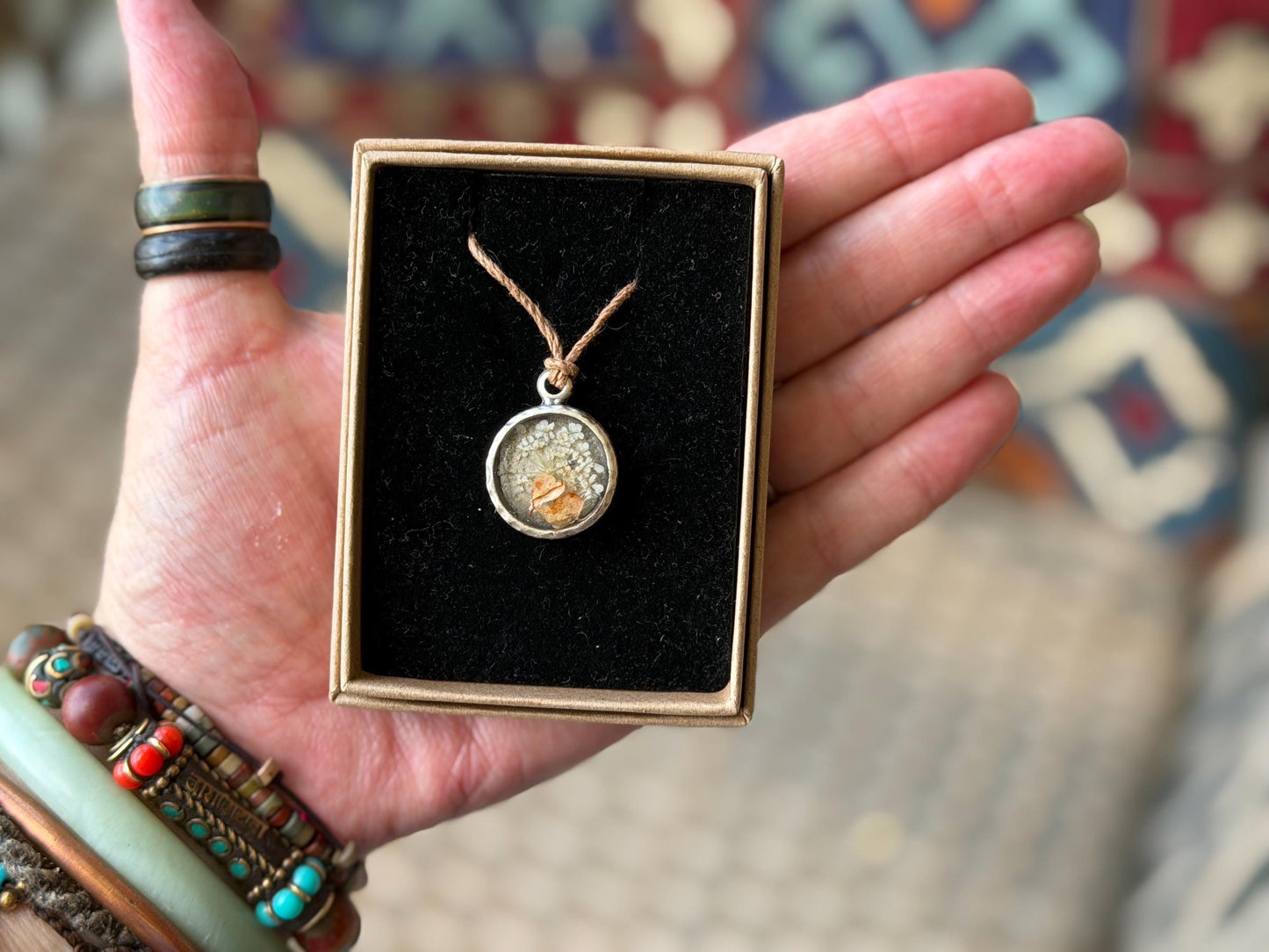 Wild carrot flower necklace, romantic necklace, ethical jewellery, unusual birthday gift for her, unique necklace, unusual gift for gardener