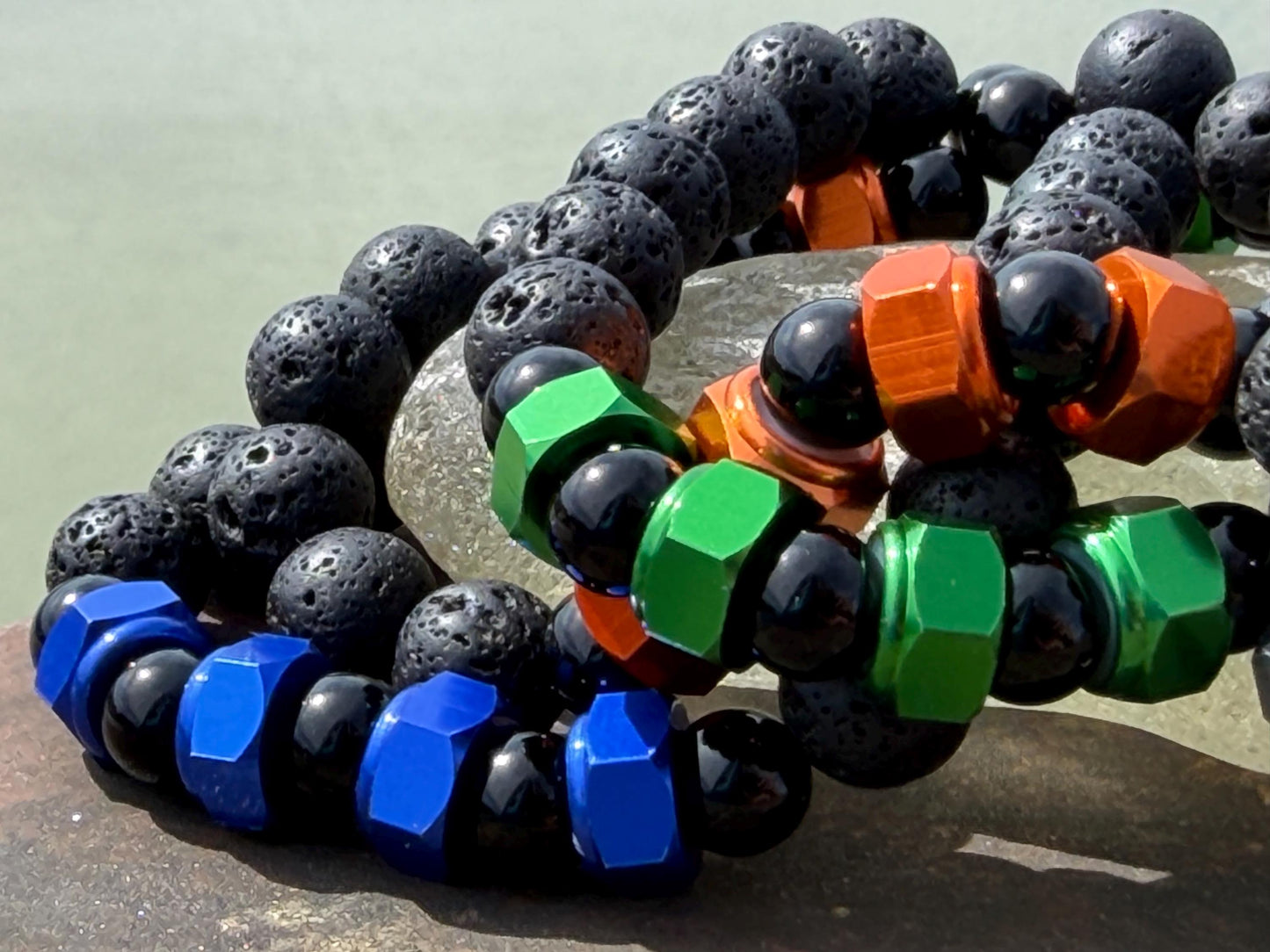 Nuts NO Bolts bracelet. Novelty gift for him. Bracelet for a man. Black bracelet made from nuts, lava and onyx. Gifts for men. Male bracelet