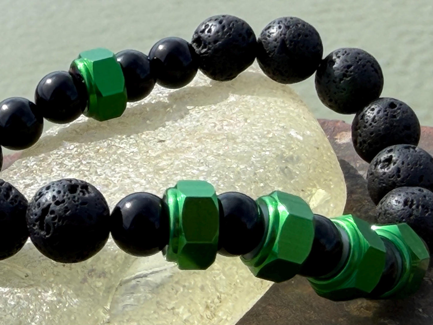 Nuts NO Bolts bracelet. Novelty gift for him. Bracelet for a man. Black bracelet made from nuts, lava and onyx. Gifts for men. Male bracelet